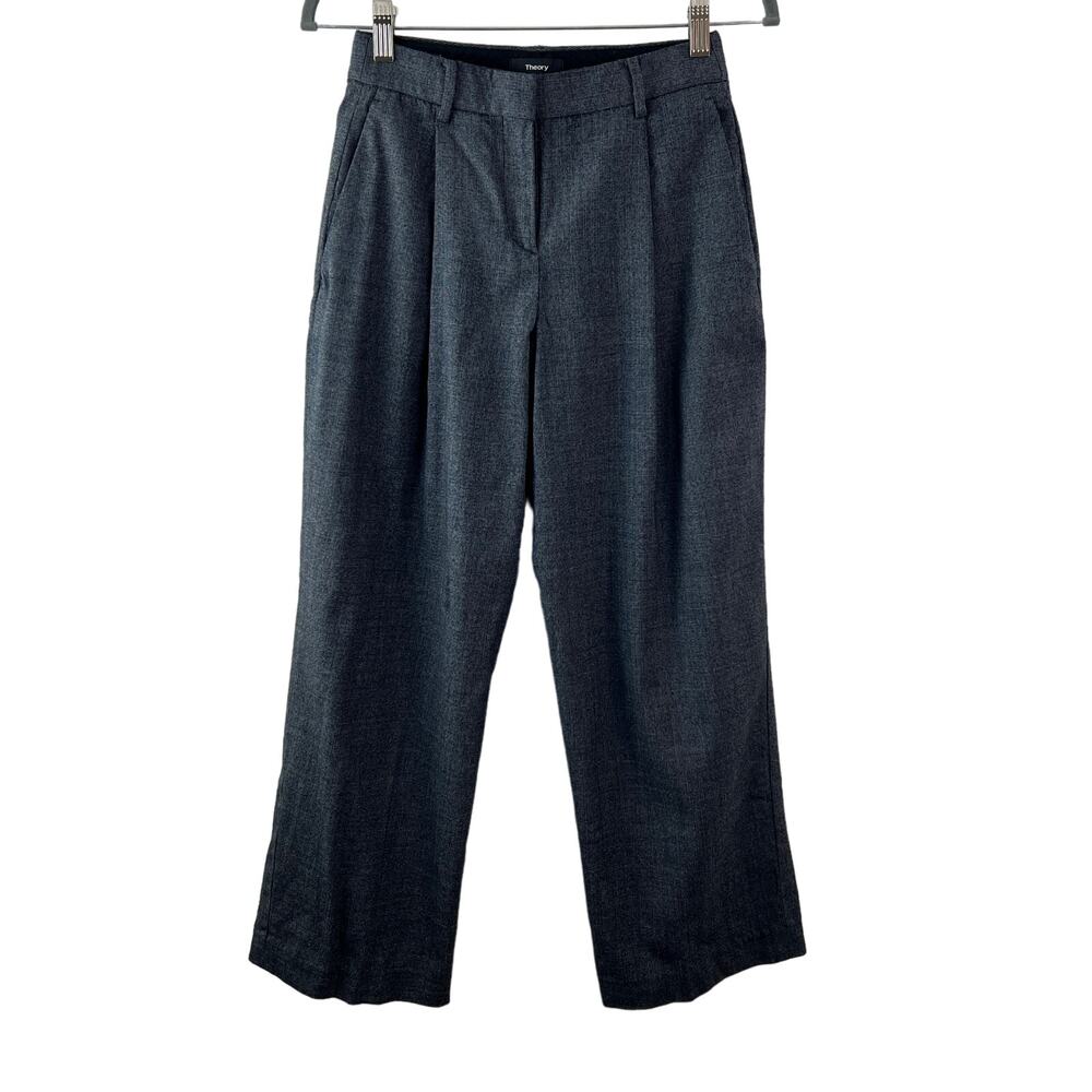 THEORY Blue Dress Pants Wool Pleated Straight Leg Formal Business Oxford Size 2